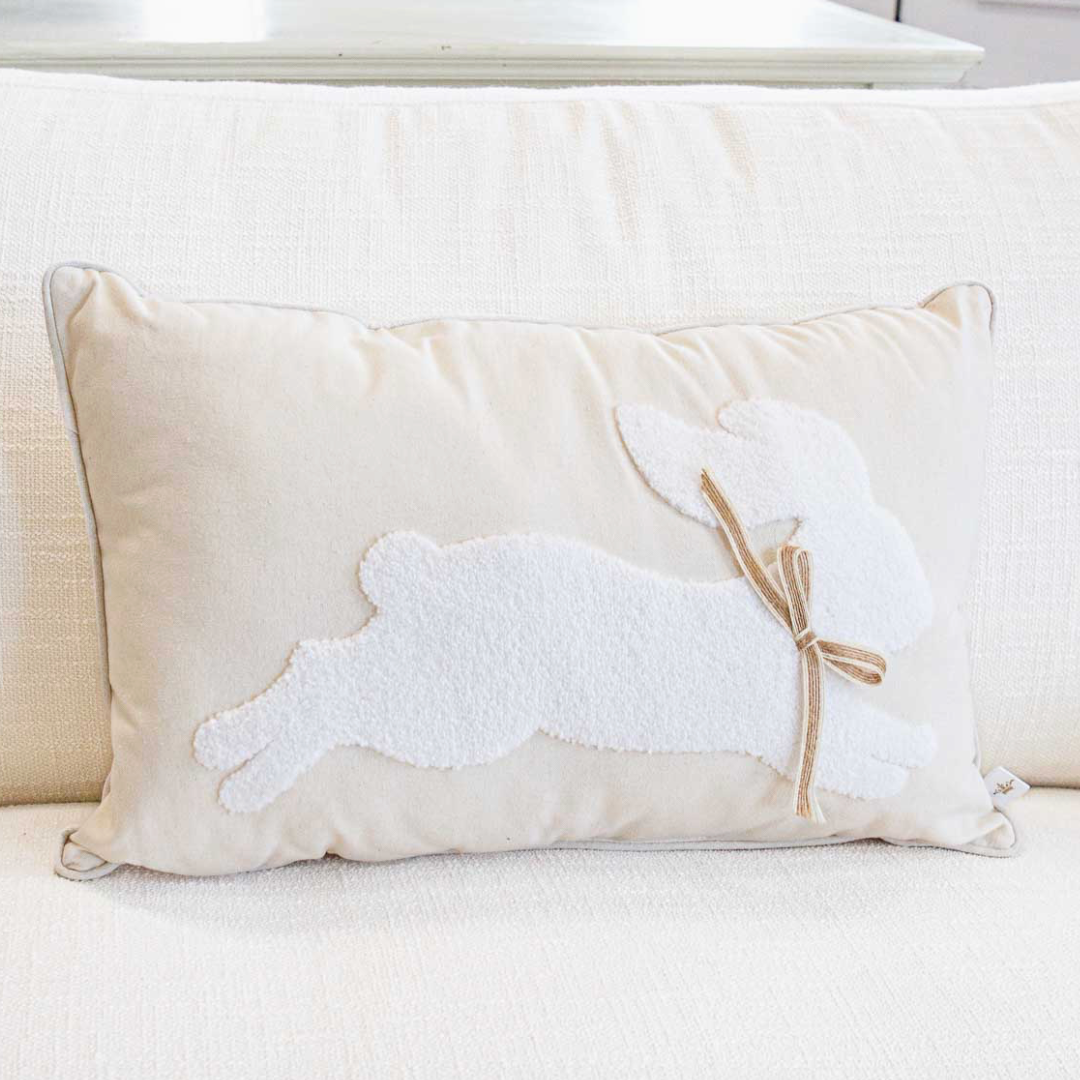 Leaping Bunny Embroidered Lumbar - Soft White– Landen Furniture & Decor