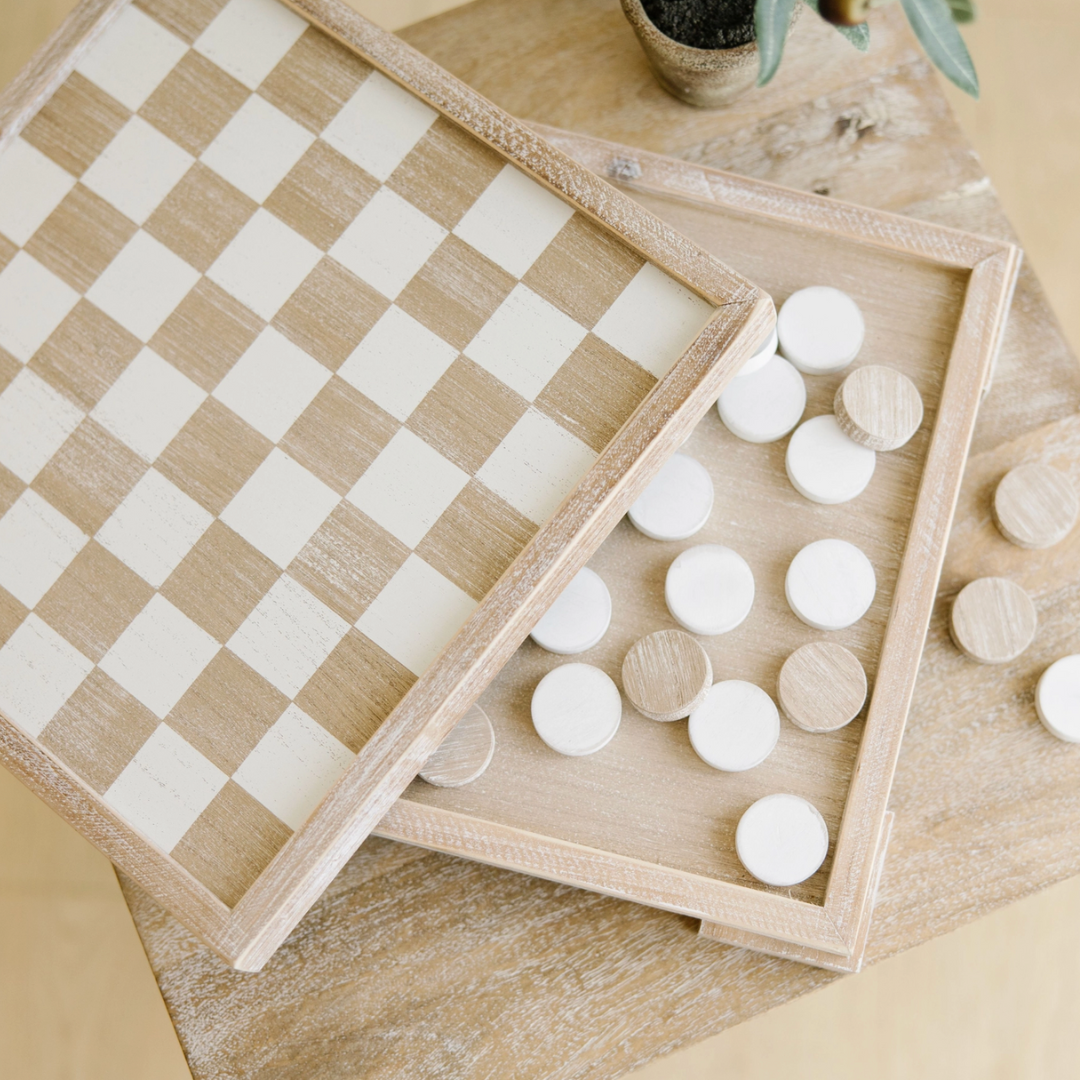 Wood Checker Board Set, w/ Storage– Landen Furniture & Decor